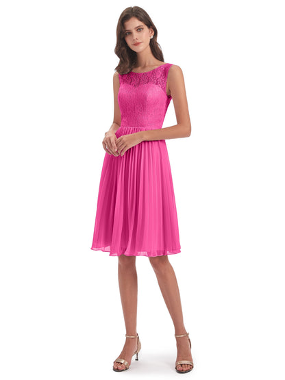 Eleanor Knee Length Scoop Sleeveless Lace Bridesmaid Dresses