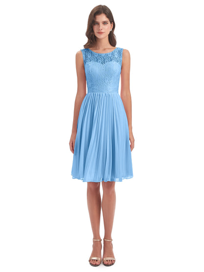 Eleanor Knee Length Scoop Sleeveless Lace Bridesmaid Dresses