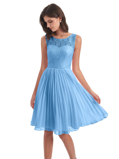 Eleanor Knee Length Scoop Sleeveless Lace Bridesmaid Dresses