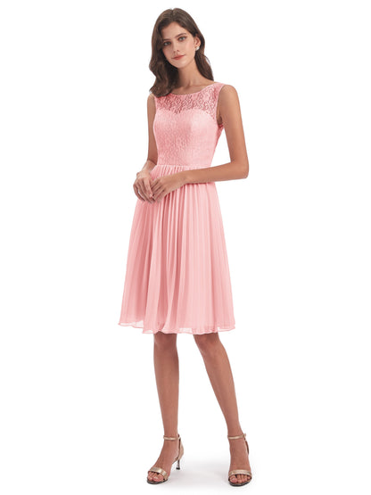 Eleanor Knee Length Scoop Sleeveless Lace Bridesmaid Dresses