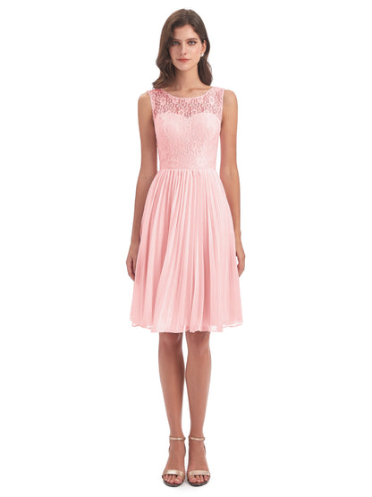 Eleanor Knee Length Scoop Sleeveless Lace Bridesmaid Dresses