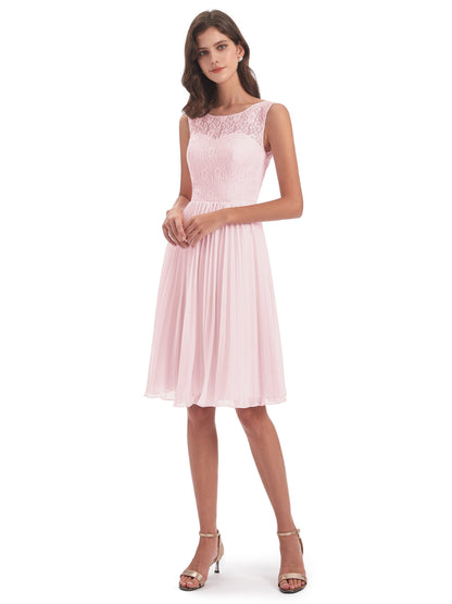 Eleanor Knee Length Scoop Sleeveless Lace Bridesmaid Dresses