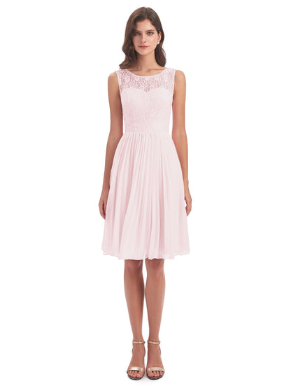 Eleanor Knee Length Scoop Sleeveless Lace Bridesmaid Dresses