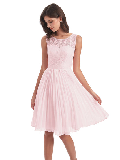 Eleanor Knee Length Scoop Sleeveless Lace Bridesmaid Dresses