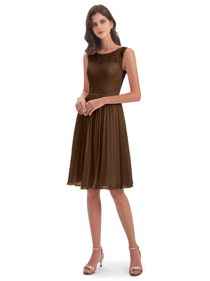 Eleanor Knee Length Scoop Sleeveless Lace Bridesmaid Dresses