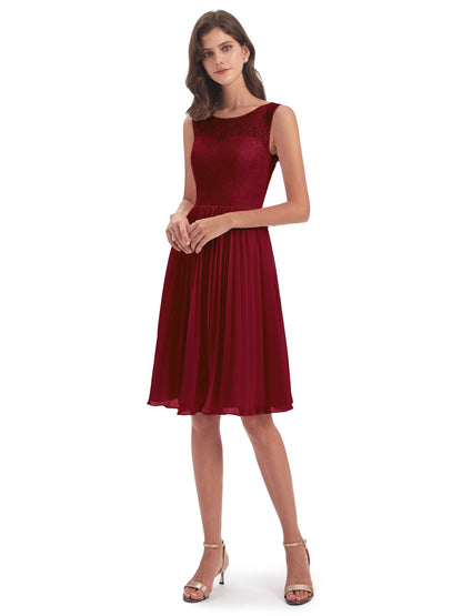 Eleanor Knee Length Scoop Sleeveless Lace Bridesmaid Dresses