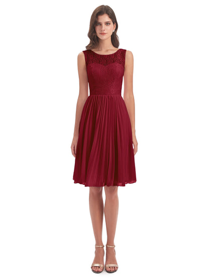 Eleanor Knee Length Scoop Sleeveless Lace Bridesmaid Dresses