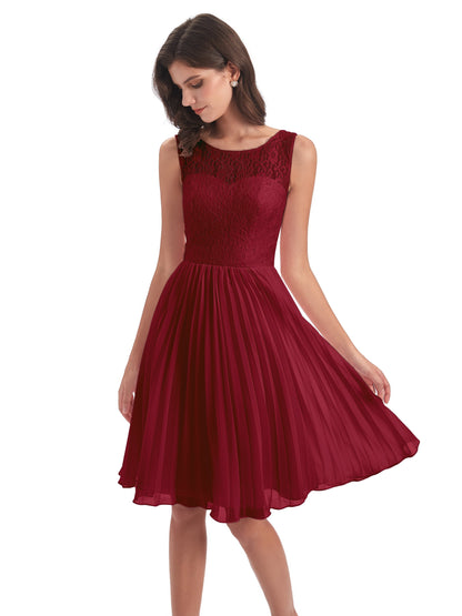Eleanor Knee Length Scoop Sleeveless Lace Bridesmaid Dresses