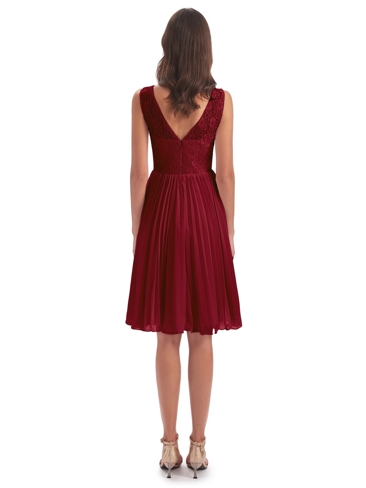 Eleanor Knee Length Scoop Sleeveless Lace Bridesmaid Dresses