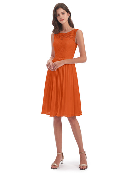 Eleanor Knee Length Scoop Sleeveless Lace Bridesmaid Dresses