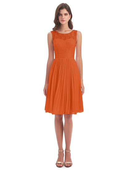 Eleanor Knee Length Scoop Sleeveless Lace Bridesmaid Dresses