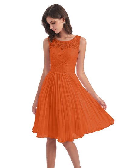 Eleanor Knee Length Scoop Sleeveless Lace Bridesmaid Dresses