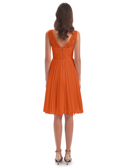 Eleanor Knee Length Scoop Sleeveless Lace Bridesmaid Dresses