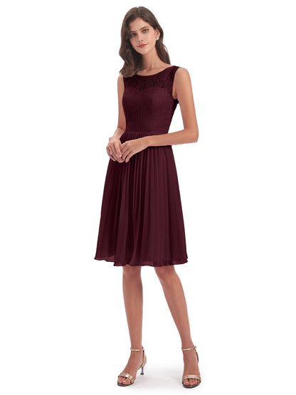 Eleanor Knee Length Scoop Sleeveless Lace Bridesmaid Dresses