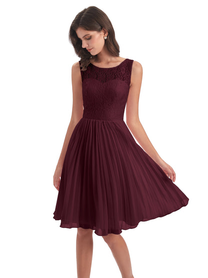 Eleanor Knee Length Scoop Sleeveless Lace Bridesmaid Dresses