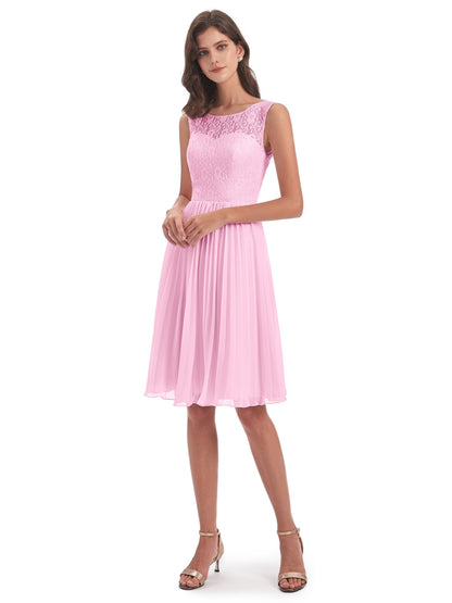 Eleanor Knee Length Scoop Sleeveless Lace Bridesmaid Dresses