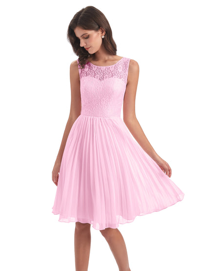 Eleanor Knee Length Scoop Sleeveless Lace Bridesmaid Dresses