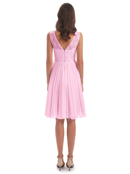 Eleanor Knee Length Scoop Sleeveless Lace Bridesmaid Dresses