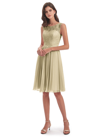 Eleanor Knee Length Scoop Sleeveless Lace Bridesmaid Dresses