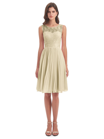 Eleanor Knee Length Scoop Sleeveless Lace Bridesmaid Dresses