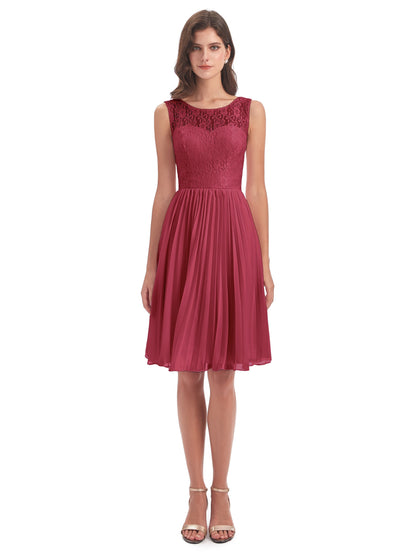 Eleanor Knee Length Scoop Sleeveless Lace Bridesmaid Dresses