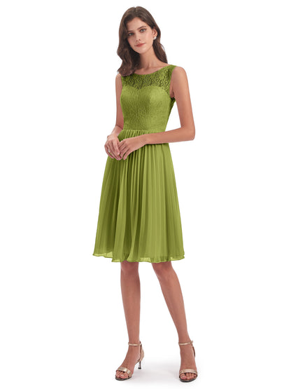 Eleanor Knee Length Scoop Sleeveless Lace Bridesmaid Dresses
