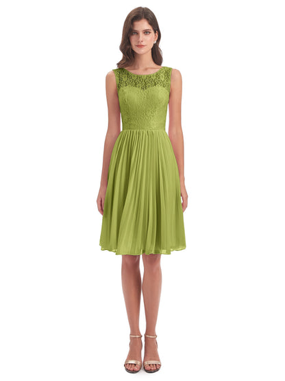 Eleanor Knee Length Scoop Sleeveless Lace Bridesmaid Dresses
