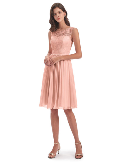 Eleanor Knee Length Scoop Sleeveless Lace Bridesmaid Dresses