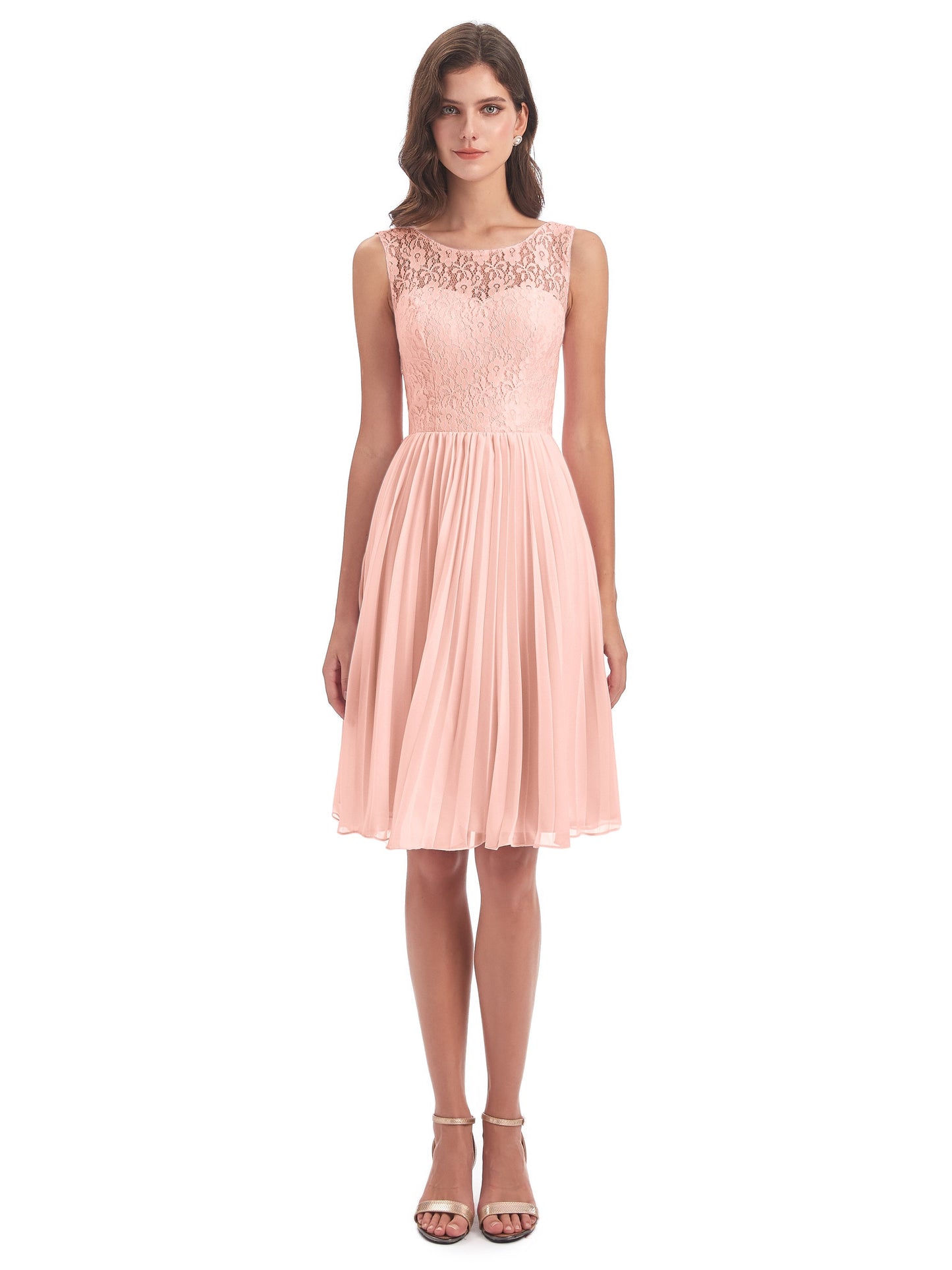 Eleanor Knee Length Scoop Sleeveless Lace Bridesmaid Dresses