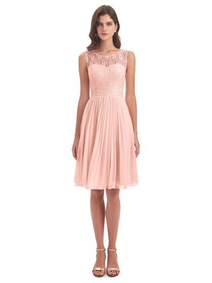 Eleanor Knee Length Scoop Sleeveless Lace Bridesmaid Dresses