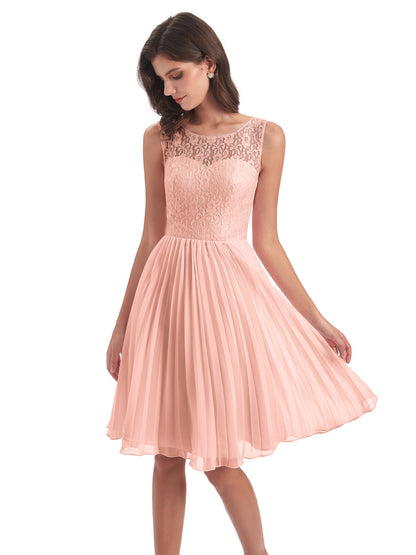 Eleanor Knee Length Scoop Sleeveless Lace Bridesmaid Dresses