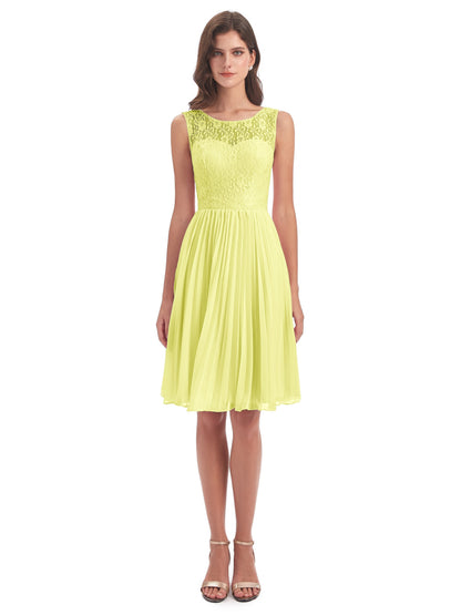 Eleanor Knee Length Scoop Sleeveless Lace Bridesmaid Dresses