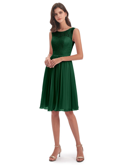 Eleanor Knee Length Scoop Sleeveless Lace Bridesmaid Dresses