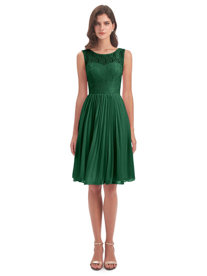 Eleanor Knee Length Scoop Sleeveless Lace Bridesmaid Dresses