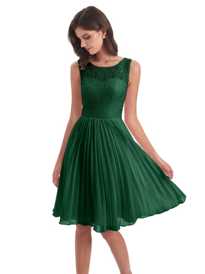 Eleanor Knee Length Scoop Sleeveless Lace Bridesmaid Dresses