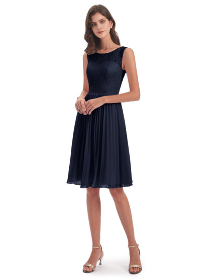 Eleanor Knee Length Scoop Sleeveless Lace Bridesmaid Dresses