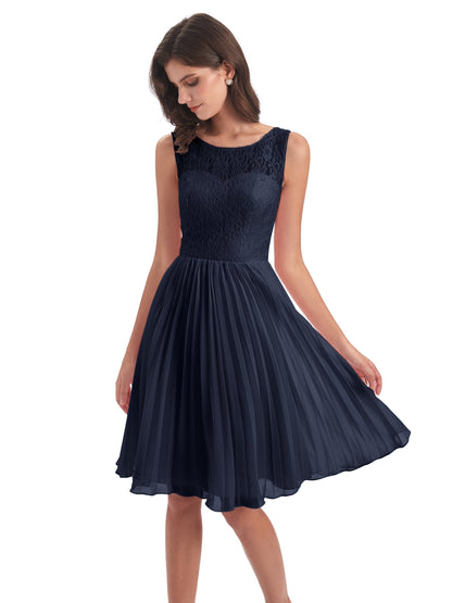 Eleanor Knee Length Scoop Sleeveless Lace Bridesmaid Dresses