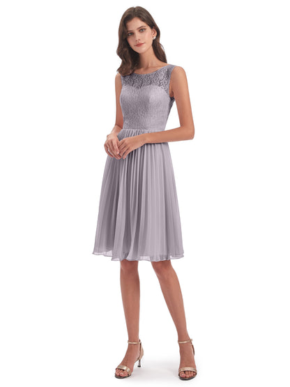 Eleanor Knee Length Scoop Sleeveless Lace Bridesmaid Dresses