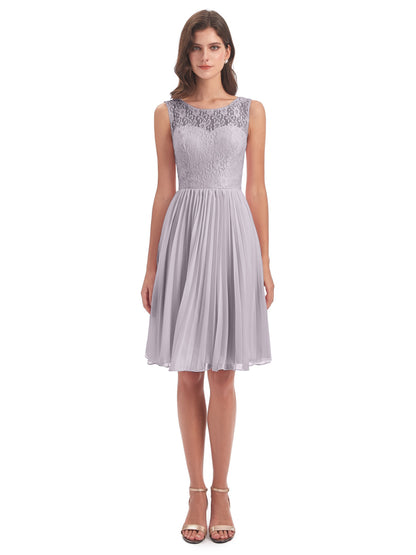 Eleanor Knee Length Scoop Sleeveless Lace Bridesmaid Dresses