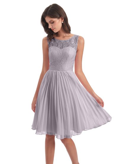 Eleanor Knee Length Scoop Sleeveless Lace Bridesmaid Dresses