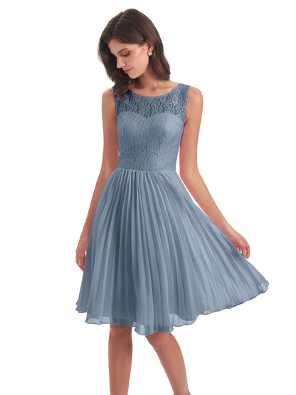 Eleanor Knee Length Scoop Sleeveless Lace Bridesmaid Dresses