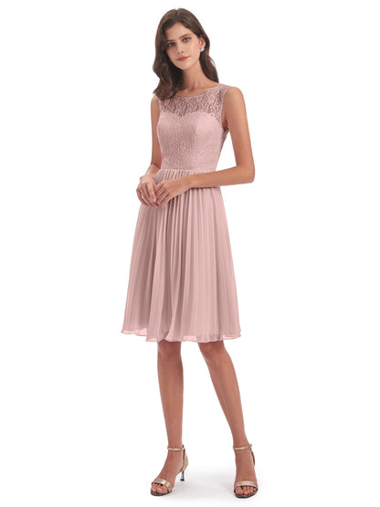 Eleanor Knee Length Scoop Sleeveless Lace Bridesmaid Dresses