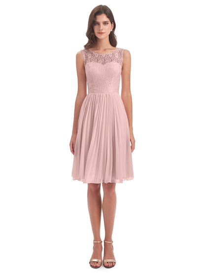 Eleanor Knee Length Scoop Sleeveless Lace Bridesmaid Dresses