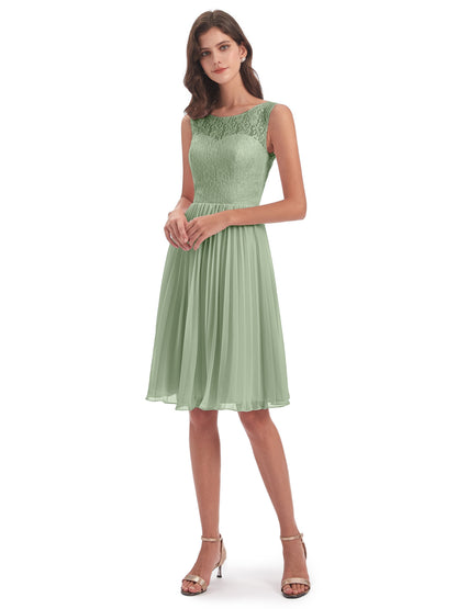 Eleanor Knee Length Scoop Sleeveless Lace Bridesmaid Dresses