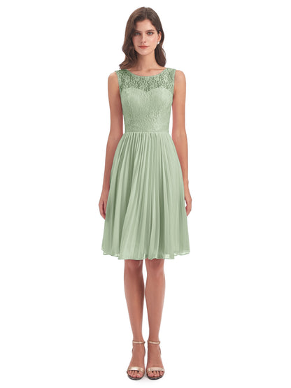 Eleanor Knee Length Scoop Sleeveless Lace Bridesmaid Dresses