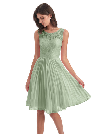 Eleanor Knee Length Scoop Sleeveless Lace Bridesmaid Dresses