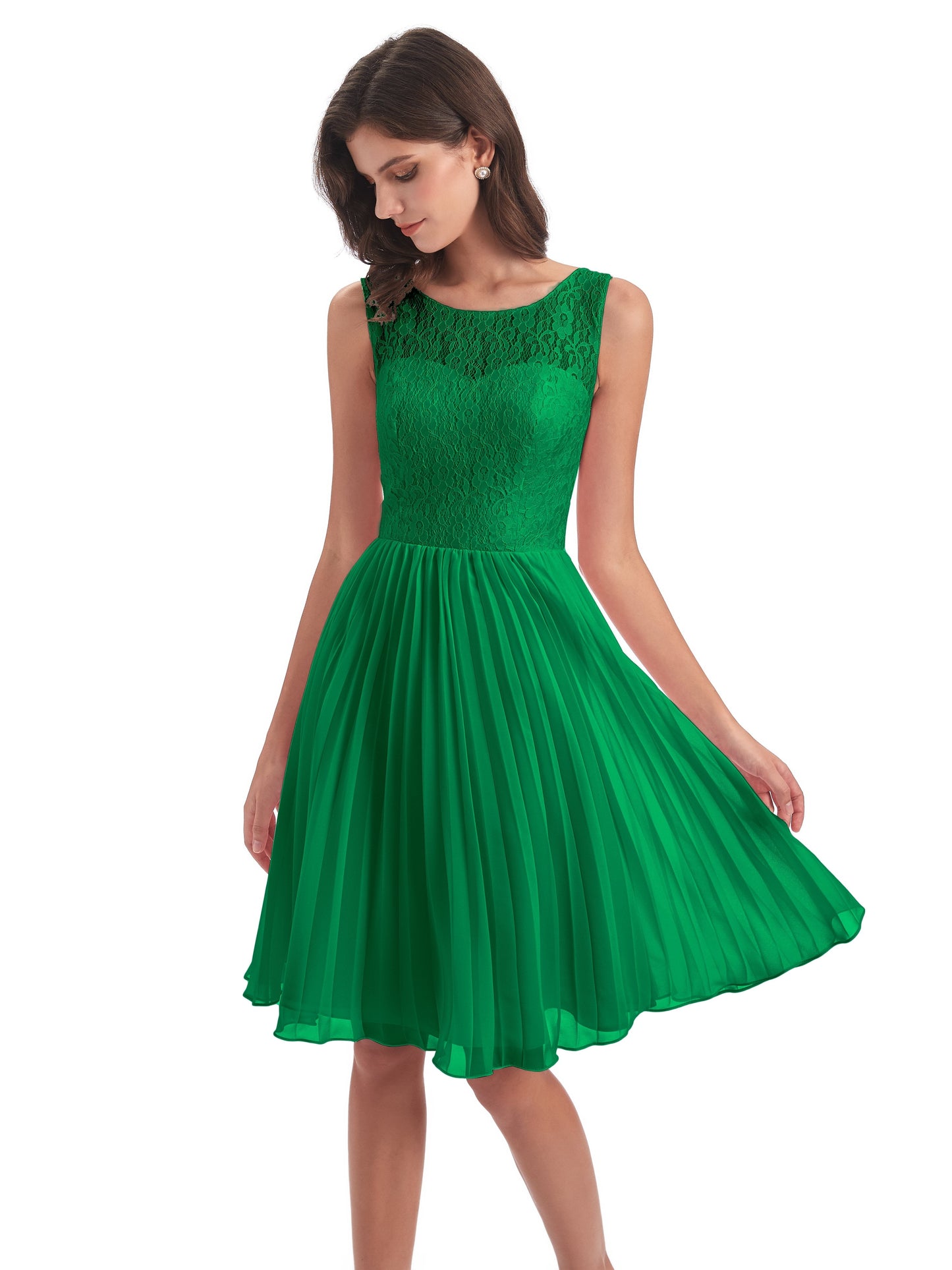 Eleanor Knee Length Scoop Sleeveless Lace Bridesmaid Dresses
