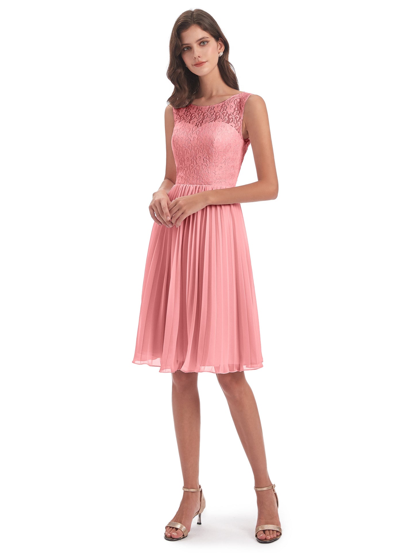 Eleanor Knee Length Scoop Sleeveless Lace Bridesmaid Dresses