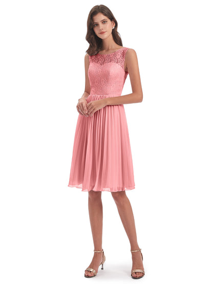 Eleanor Knee Length Scoop Sleeveless Lace Bridesmaid Dresses