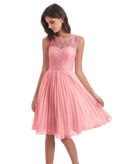 Eleanor Knee Length Scoop Sleeveless Lace Bridesmaid Dresses